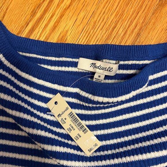 Madewell Off-the-Shoulder Sweater in Blue Stripe - size M - NWT - Picture 7 of 8